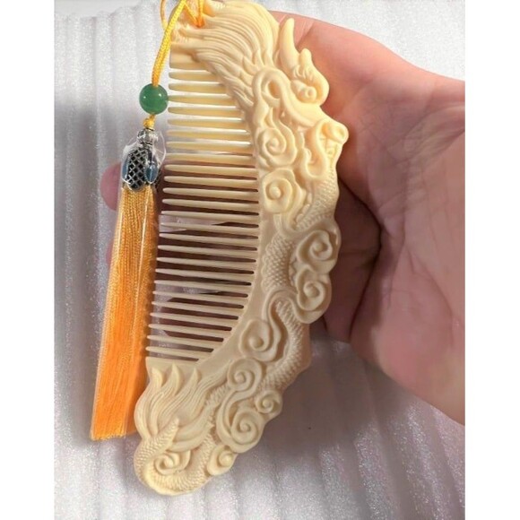 Carved Ivory Fruit Dragon or Goddess Comb with Tassel - Your Choice of Colors - Picture 9 of 12